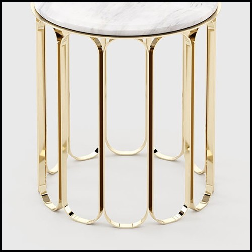 Side table in gold finish with white marble top 174-Cartouche