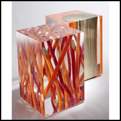 Bout de Canapé 31 - Kisimi Fluo Square | Modern blue side table with fluorescent accents - Pacific Compagnie.