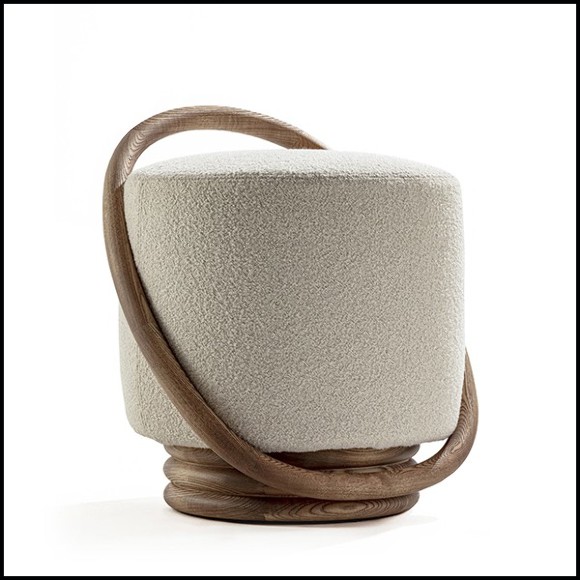 Stool in natural walnut finish and beige velvet 163-Hoop Walnut