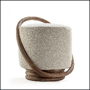 Stool in natural walnut finish and beige velvet 163-Hoop Walnut