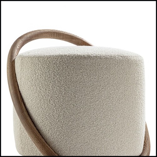 Stool in natural walnut finish and beige velvet 163-Hoop Walnut