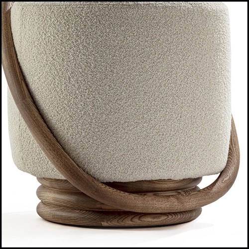 Stool in natural walnut finish and beige velvet 163-Hoop Walnut
