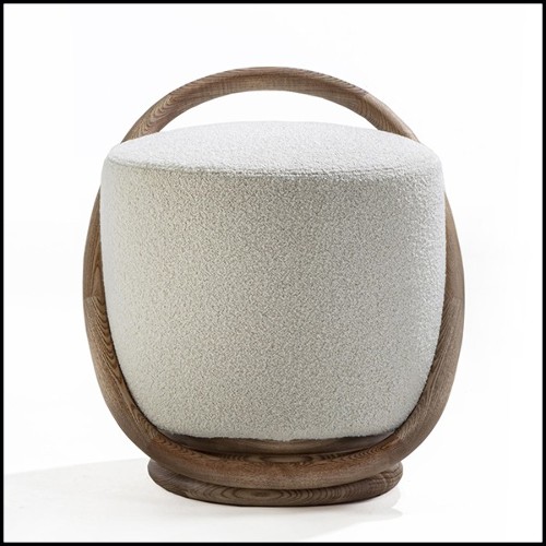 Tabouret en noyer massif et velours beige 163-Hoop Walnut