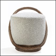Stool in natural walnut finish and beige velvet 163-Hoop Walnut