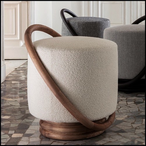 Stool in natural walnut finish and beige velvet 163-Hoop Walnut