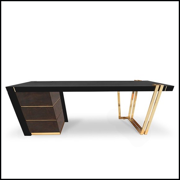 Desk with top in leather and structure in brass and wood 164-Lupus