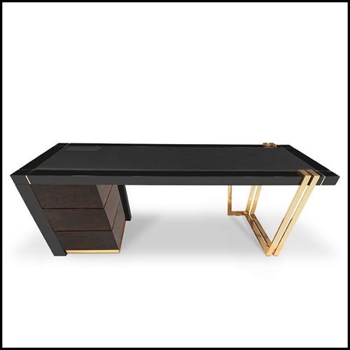 Bureau avec plateau en cuir et structure en laiton et bois 164-Lupus
