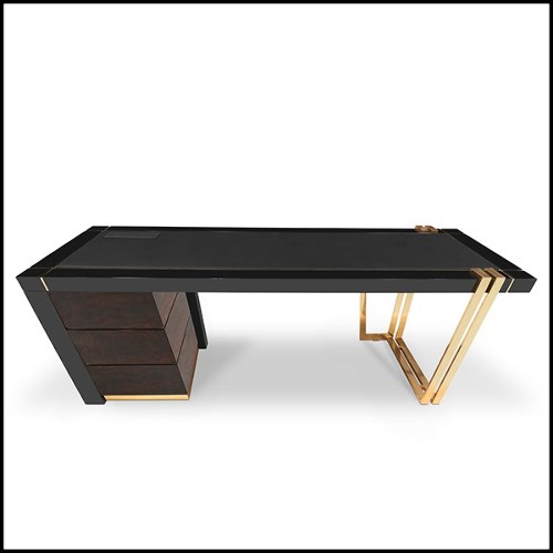 Desk with top in leather and structure in brass and wood 164-Lupus