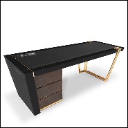 Bureau avec plateau en cuir et structure en laiton et bois 164-Lupus