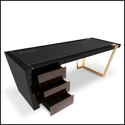 Bureau avec plateau en cuir et structure en laiton et bois 164-Lupus