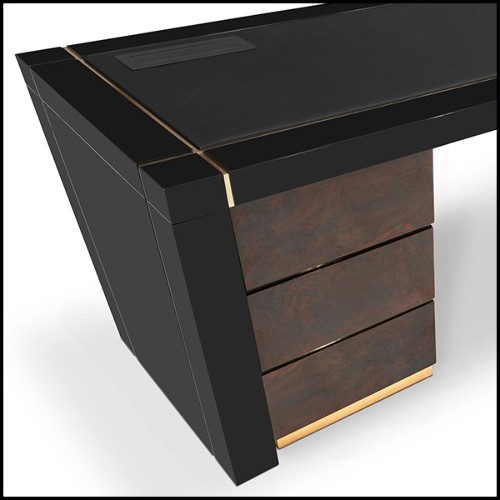 Bureau avec plateau en cuir et structure en laiton et bois 164-Lupus