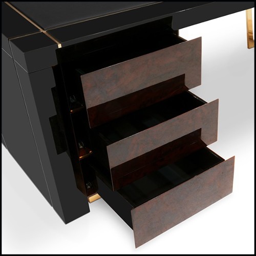 Bureau avec plateau en cuir et structure en laiton et bois 164-Lupus