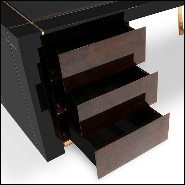 Bureau avec plateau en cuir et structure en laiton et bois 164-Lupus