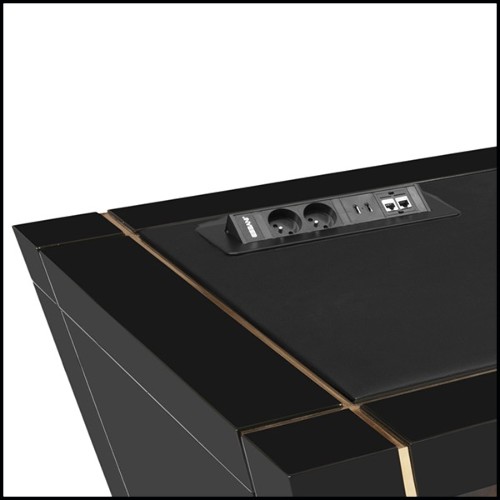 Desk with top in leather and structure in brass and wood 164-Lupus