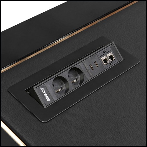 Desk with top in leather and structure in brass and wood 164-Lupus