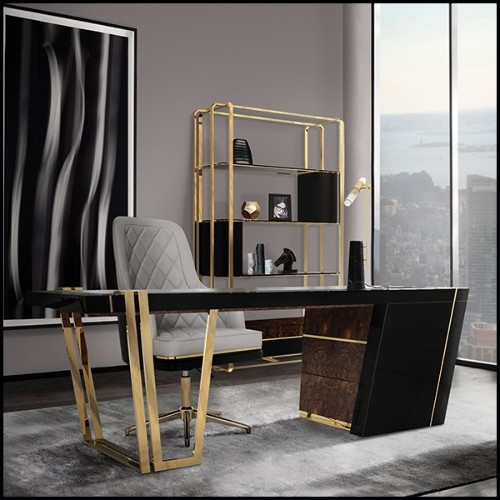 Desk with top in leather and structure in brass and wood 164-Lupus