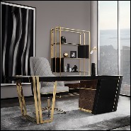 Bureau avec plateau en cuir et structure en laiton et bois 164-Lupus