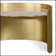 Side Table oval in solid brass aged finish and travertine 157-Curved Brass Oval