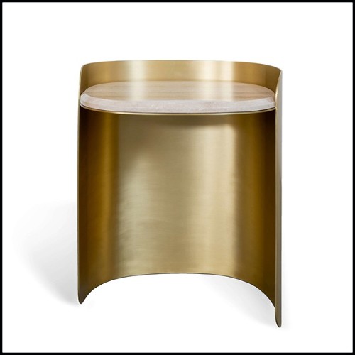 Table d'appoint laiton finition vieillie et travertin 157-Curved Brass