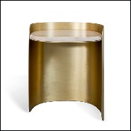 Side Table in aged finish with travertine 157-Curved Brass