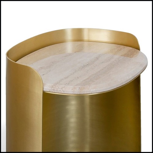 Table d'appoint laiton finition vieillie et travertin 157-Curved Brass