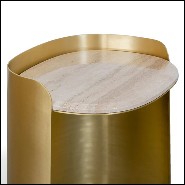 Side Table in aged finish with travertine 157-Curved Brass