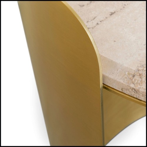 Side Table in aged finish with travertine 157-Curved Brass