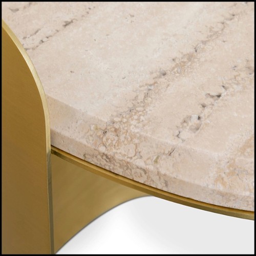 Side Table in aged finish with travertine 157-Curved Brass