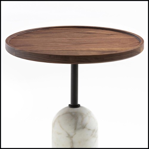 Side Table round in marble with metal and solid walnut 163-Stelle Round