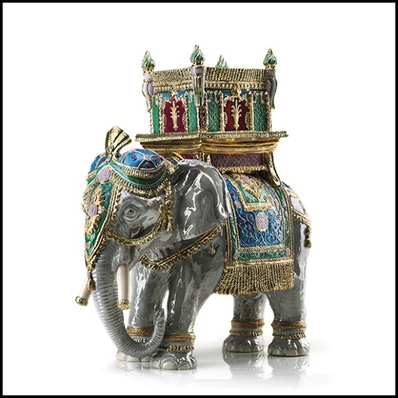 Sculpture Eléphant en porcelaine et or 24k 196-Green Elephant