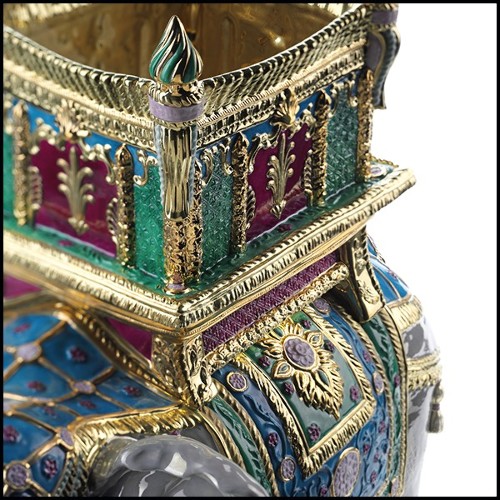 Sculpture Elephant in porcelain and 24k gold 196-Green Elephant