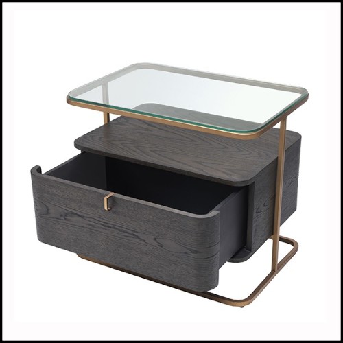 Side table or bedside in solid oak with brushed brass finish 24-Augusto