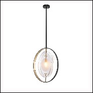 Chandelier with circles in gold finish and bevelles glass 24-Vincente