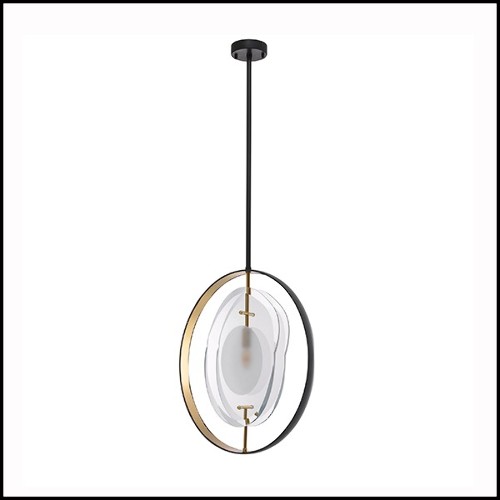 Chandelier with circles in gold finish and bevelles glass 24-Vincente