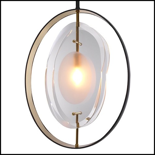 Chandelier with circles in gold finish and bevelles glass 24-Vincente