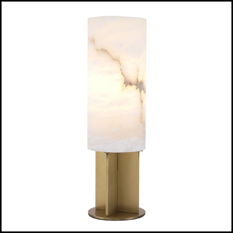 Table Lamp antique brass and cylindrical alabaster 24-Giorgina