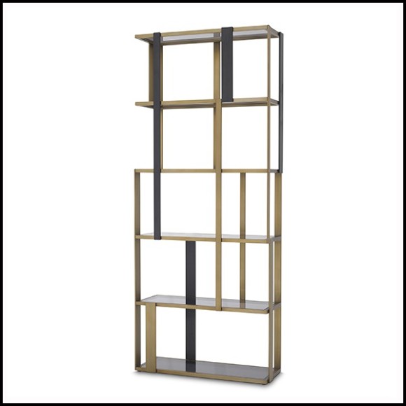 Etagère finition noir mat et laiton brossé avec verre fumée 24-Clio