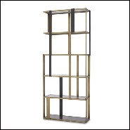 Etagère finition noir mat et laiton brossé avec verre fumée 24-Clio