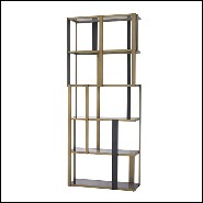 Etagère finition noir mat et laiton brossé avec verre fumée 24-Clio