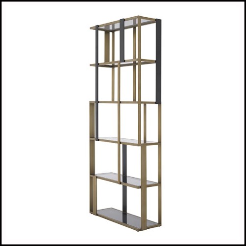 Cabinet matte black and brushed brass with smoked glass shelves 24-Clio