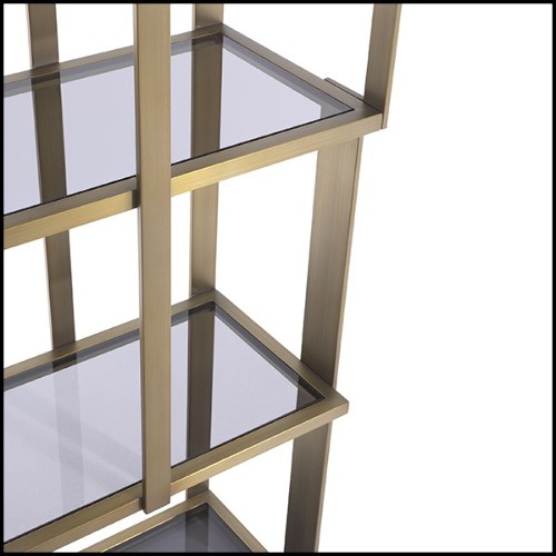 Etagère finition noir mat et laiton brossé avec verre fumée 24-Clio
