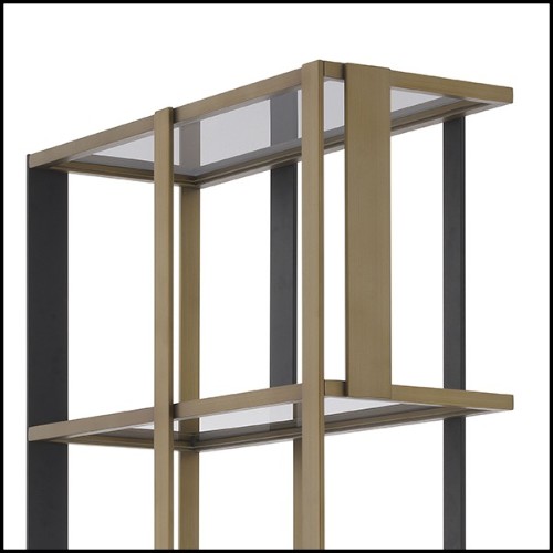 Etagère finition noir mat et laiton brossé avec verre fumée 24-Clio