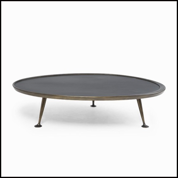 Table basse style rétro laiton et verre noir 119-Dansette