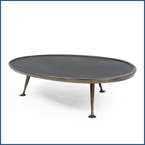 Table basse style rétro laiton et verre noir 119-Dansette