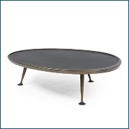 Table basse style rétro laiton et verre noir 119-Dansette