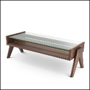Coffee Table V-shape legs and clear glass 24-Lionnel Brown