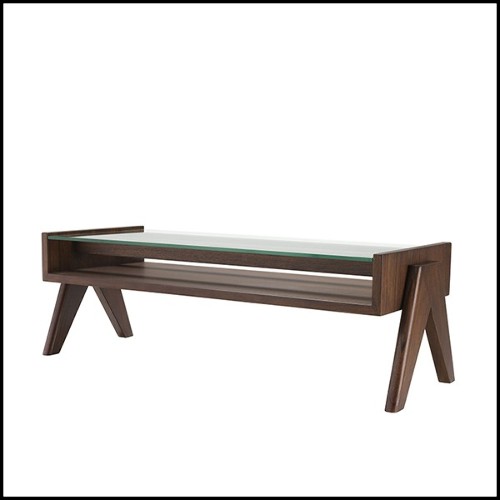 Coffee Table V-shape legs and clear glass 24-Lionnel Brown