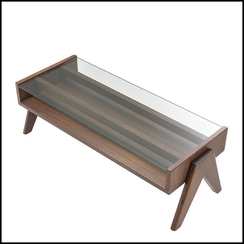 Table basse pieds en V et verre transparent 24-Lionnel