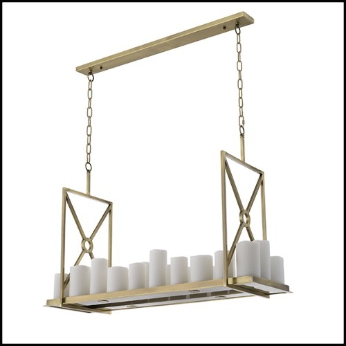 Chandelier brushed brass and faux candle shades 24-Commodore