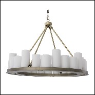 Chandelier brushed brass with faux candle shades 24-Round Commodore